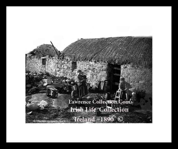 Donegal  ~   Labourers Cottage ~   Gweedore  ~  Evicted Family outside Thatch Cottage .....,  L19